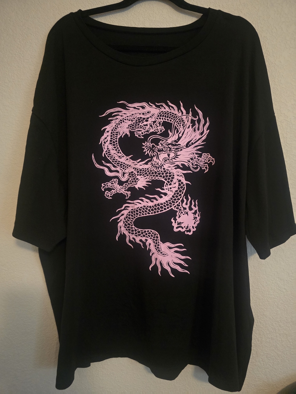 Women's Oversized Black Tee with Pink Dragon Graphic